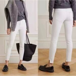 FRAME Le Skinny de Jeanne Raw Stagger Hem Jeans, Size 26 in white